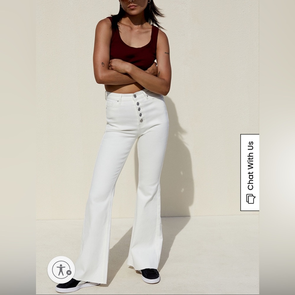 PacSun White Button Stretch High Waisted Flare Jeans